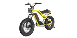 Side view of the eMOTO RAEV Bullet V2 Electric e-Moto Style eBike-Moto 500W Electric Pit Bike in black, showcasing its rugged frame, thick tires, and minimalist design against a plain background.