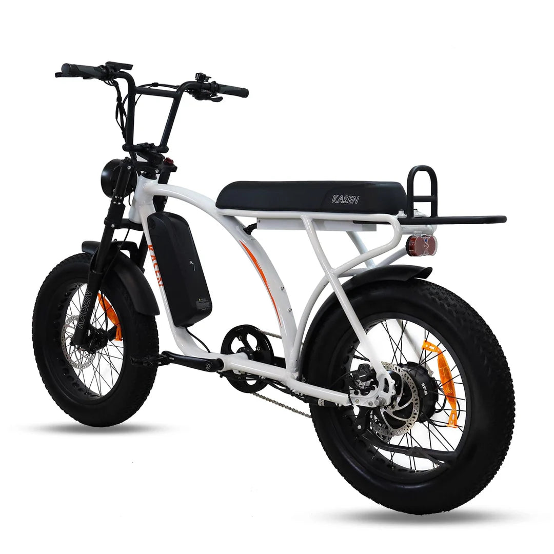 Side view of a white Kasen Kabbit Classic eBike showing its frame, wheels, and handlebars against a plain background.