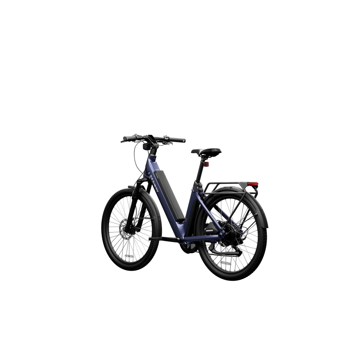 Blue suede Segway Myon eBike shoe, size 6, side view on white background
