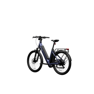 Blue suede Segway Myon eBike shoe, size 6, side view on white background