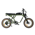 eMOTO eBike Revi Cougar Pro in Wild Green color, side view, displayed outdoors