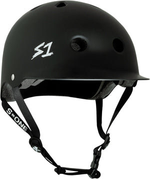Black S1 Lifer Brim eBike helmet in X-Large size, side view, with matte black finish