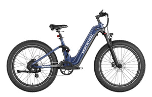 Blue-grey Mokwheel Obsidian ST eBike, side view, product image on a grey background.