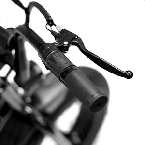 Side view of the eMOTO eBike Strike Big Boy electric bicycle, showcasing its sturdy frame, large tires, and battery pack mounted on the downtube.