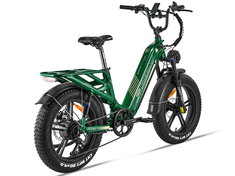 Side view of the Freesky Rocky Pro A-320 electric bike in black, showing its fat tires, front suspension fork, and battery integrated into the frame.
