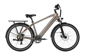 Tan MOKWHEEL Asphalt 500W Step Over urban electric beach cruiser eBike with 27.5x2.4 tires, shown from the side.
