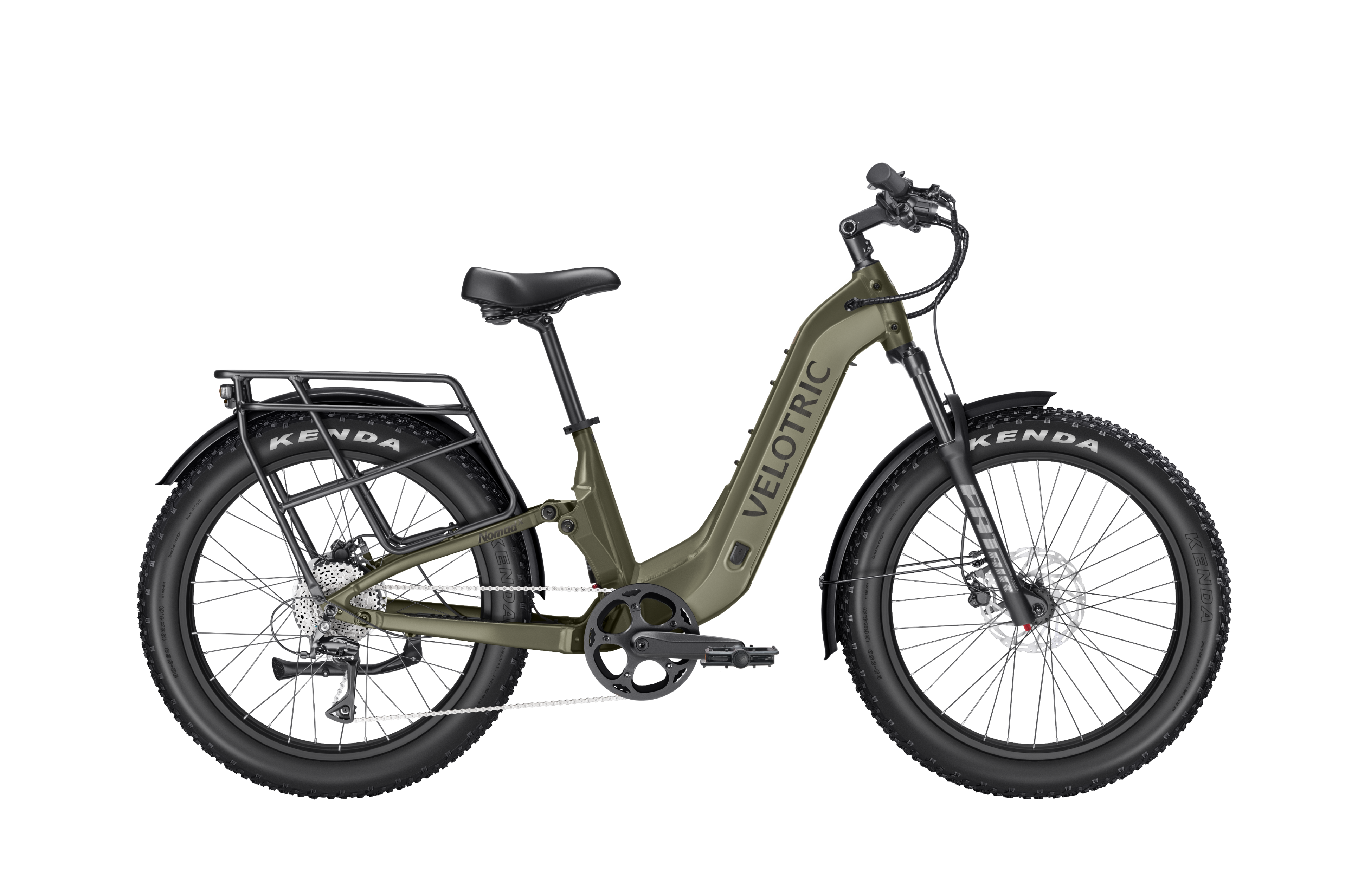 Velotric Nomad 2X Step-Thru eBike in Sage color, side view, displayed on a white background