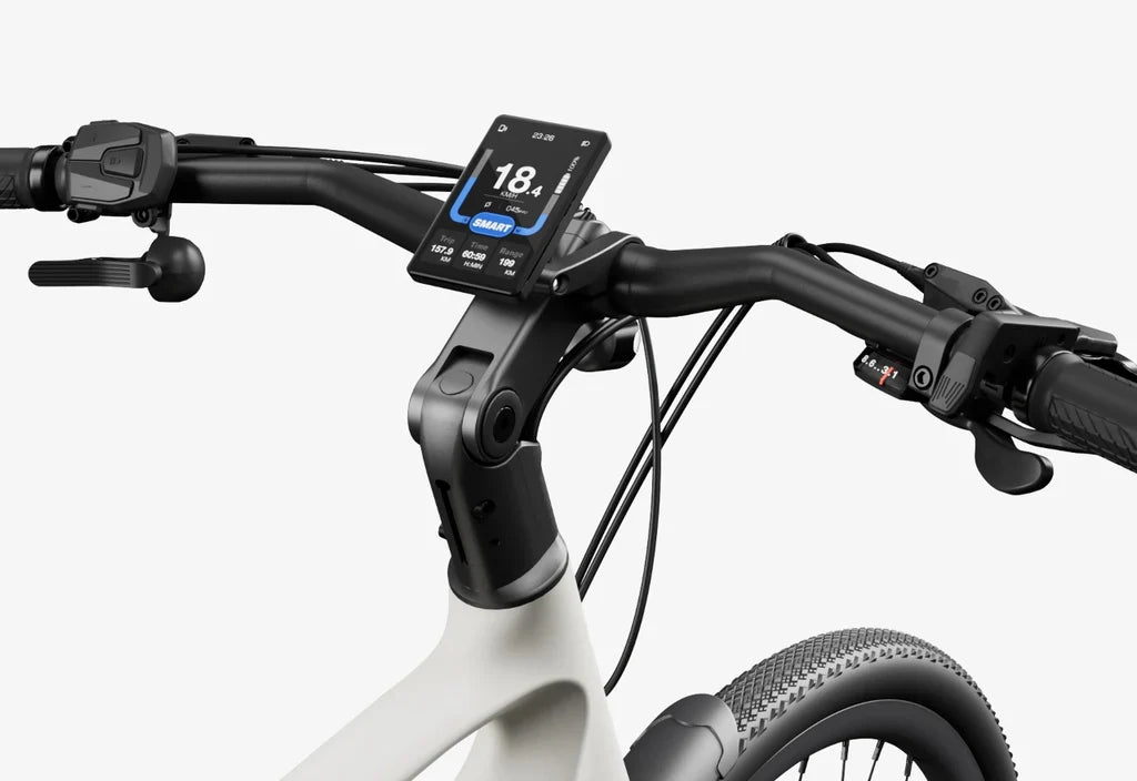Side view of the Urtopia Carbon Classic eBike in black, showcasing its lightweight carbon fiber frame, sleek design, and integrated battery on a white background.