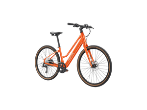 Velotric Tempo Mid Step eBike in Sunset Tangerine color, side view, against a plain background