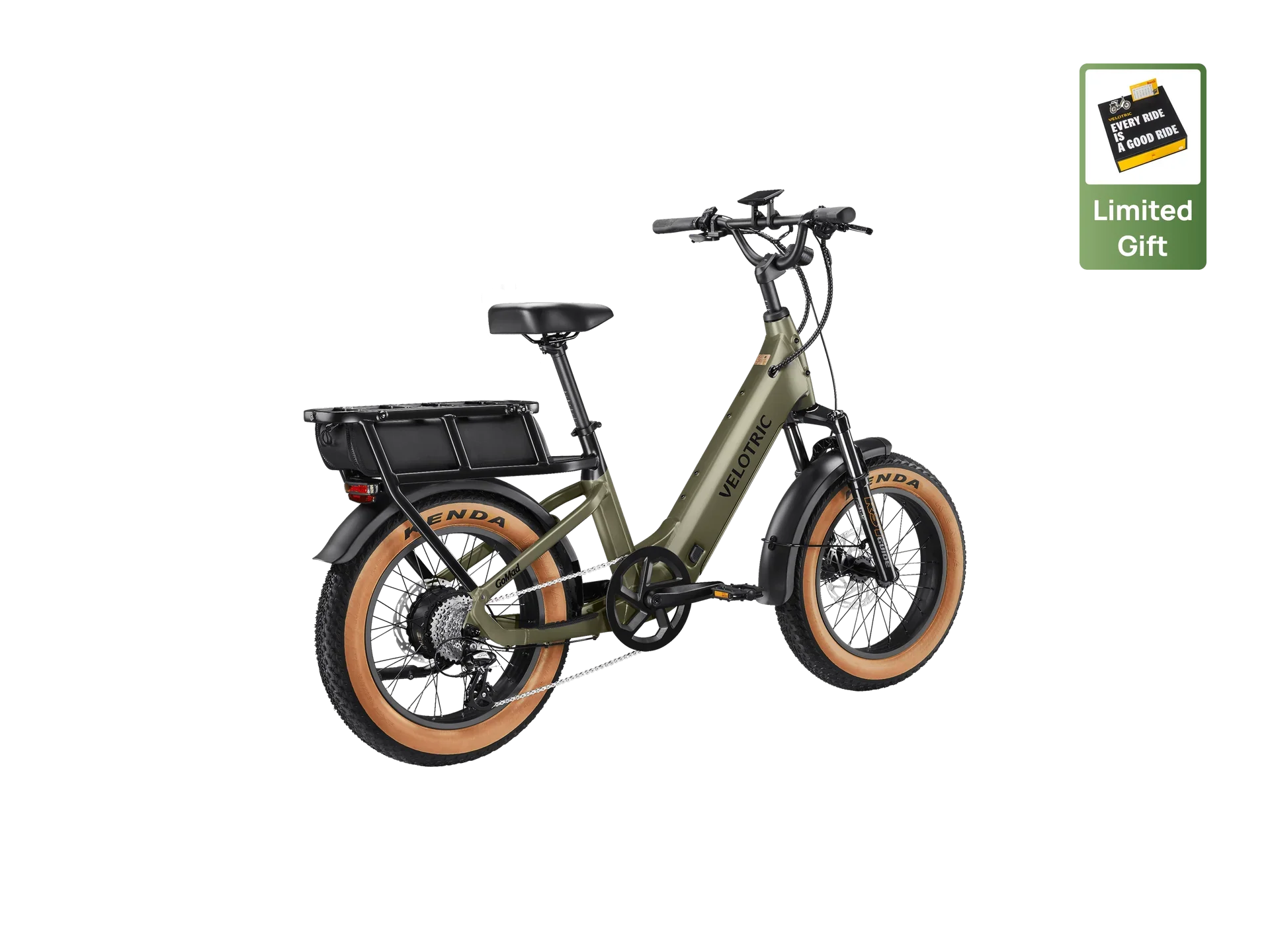 Side view of the Velotric GoMad eBike in matte black, showcasing its sturdy frame, thick tires, and integrated battery against a plain white background.