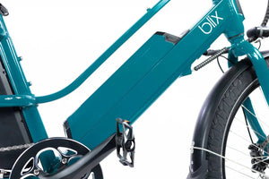 Blix Packa Genie Step-Thru 750W electric cargo eBike in white, shown with rear cargo rack and front basket, side view.