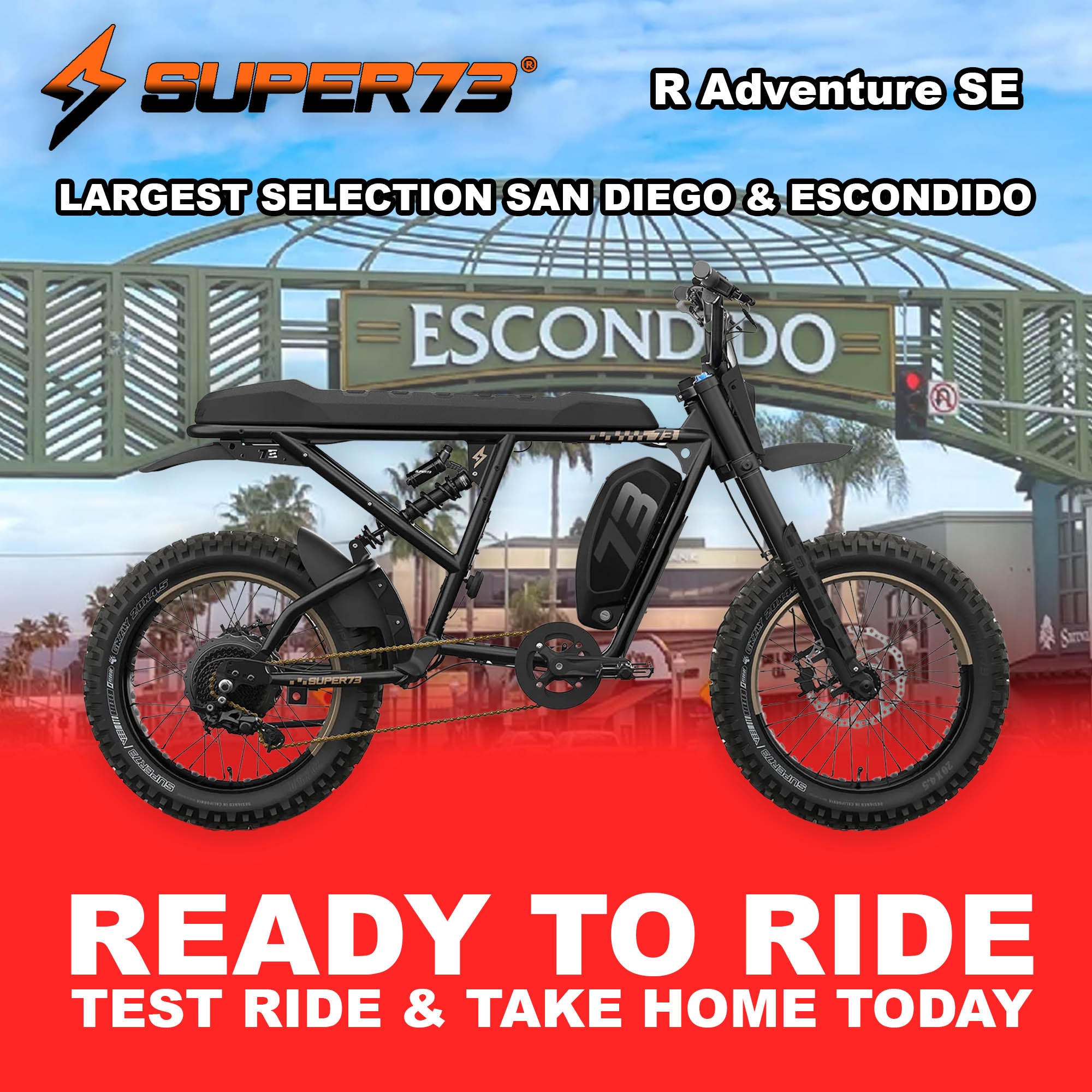 Super73 R Adventure SE Bandit eMOTO eBike in black and gold, side view, ready to ride, product image, model R2R 810206241905