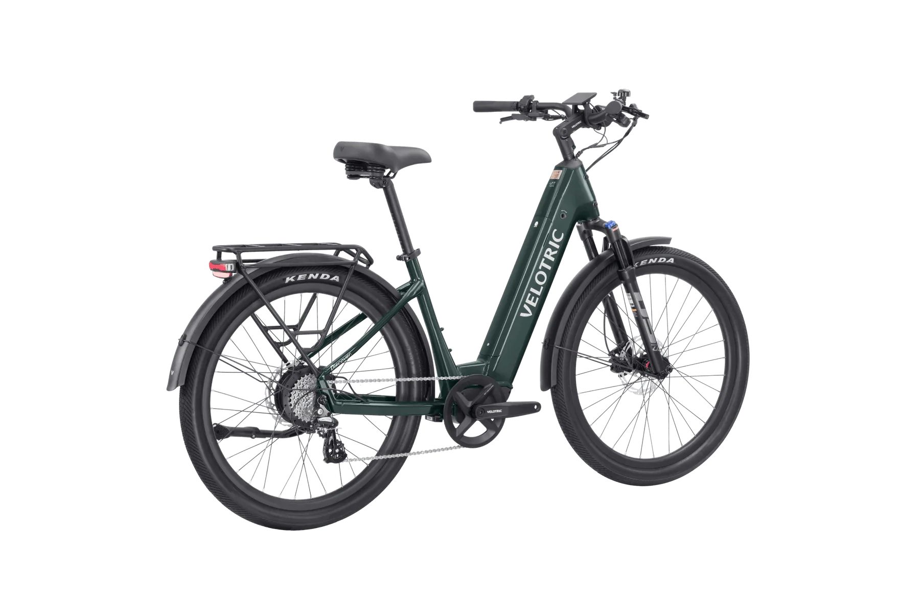 Velotric Discover 2 eBike in Pine Green color, shown in its box with packaging, product image highlighting the in-box presentation.