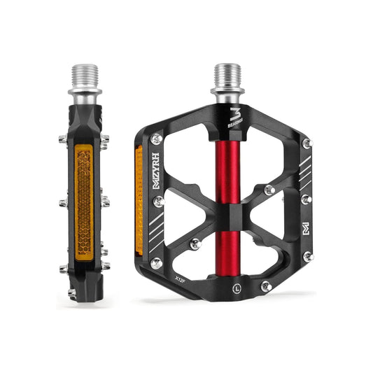 eBike Pedals - Alloy - Black and Red w/Reflectors