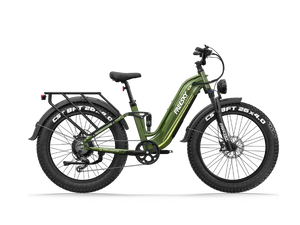 Green Freesky Wild Cat Ultra A-340 eBike, side view, showcasing frame design and tires