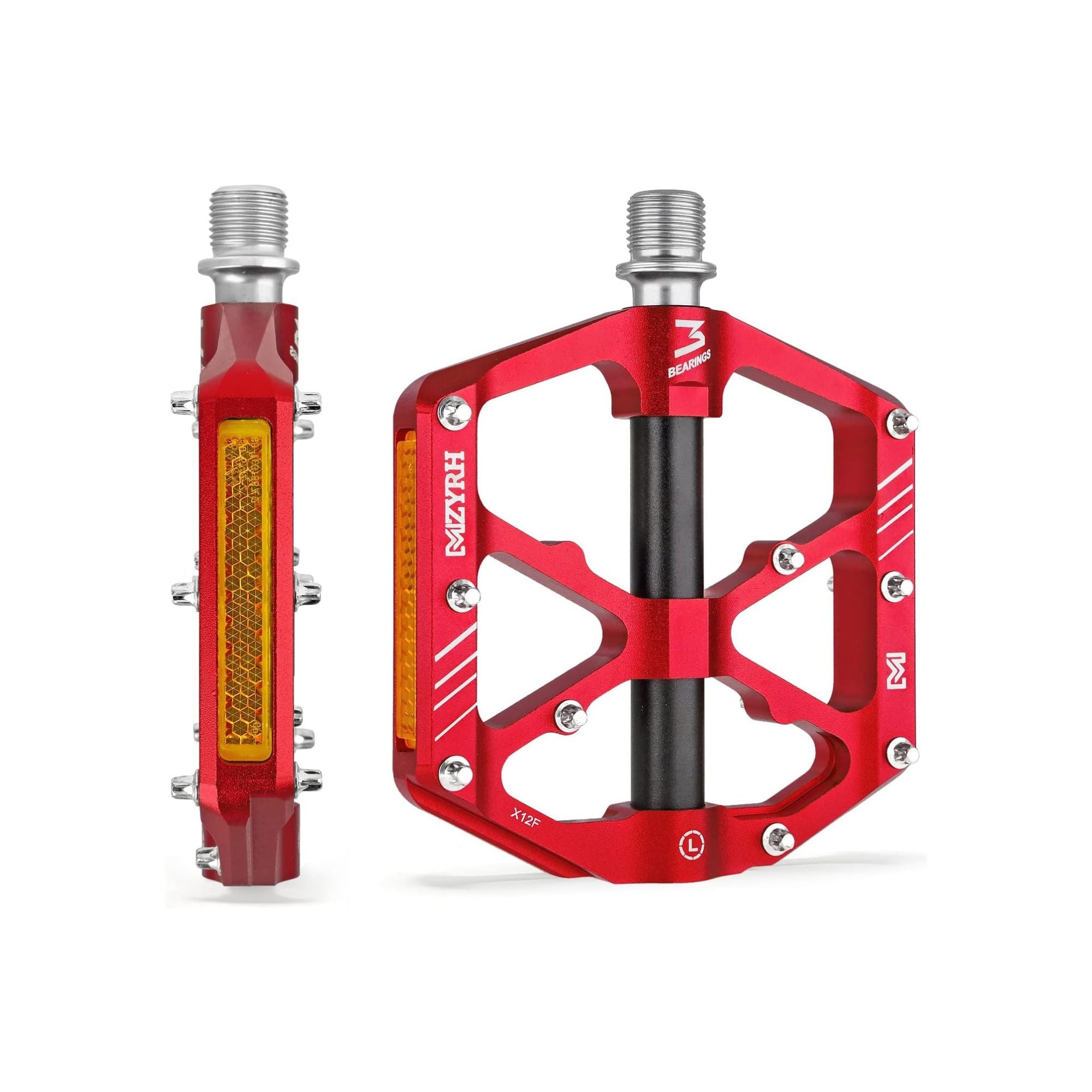 Red alloy eBike pedals with reflectors, product image, size 16