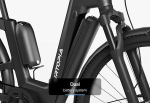 Side view of the Urtopia Carbon Fusion Pro eBike in Blazing Black, showcasing its sleek carbon frame, integrated battery, and modern design against a plain background.
