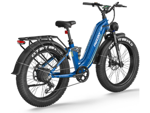 Side view of the Freesky Wild Cat Ultra A-340 eBike in black, showing its fat tires, front suspension fork, and battery integrated into the frame.