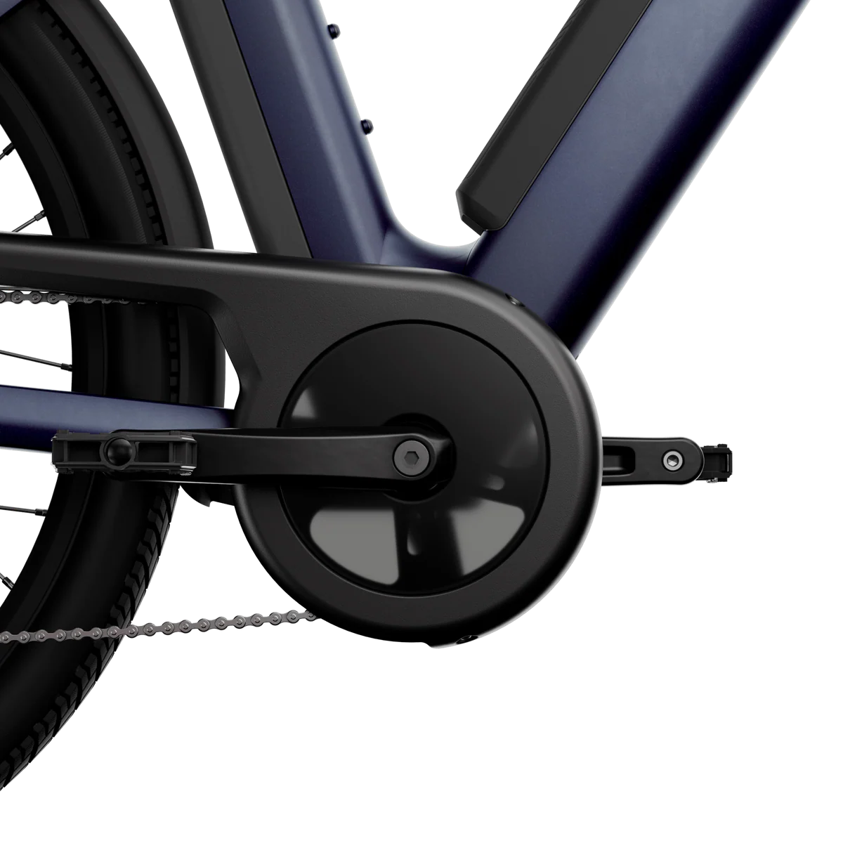 A black Segway Myon eBike displayed on a white background, showcasing its sleek frame, integrated battery, and modern design.