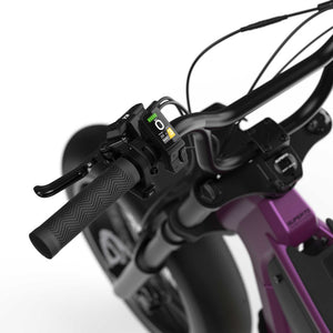 Side view of the Super73 B1G SE eMOTO eBike in a showroom, highlighting its sleek frame, thick tires, and modern design.