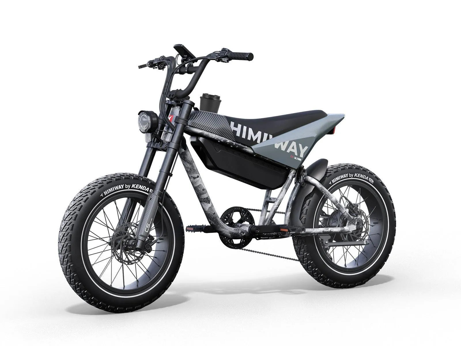 Himiway C5 Ultra electric motorcycle in Ink Gray color, side view, studio background
