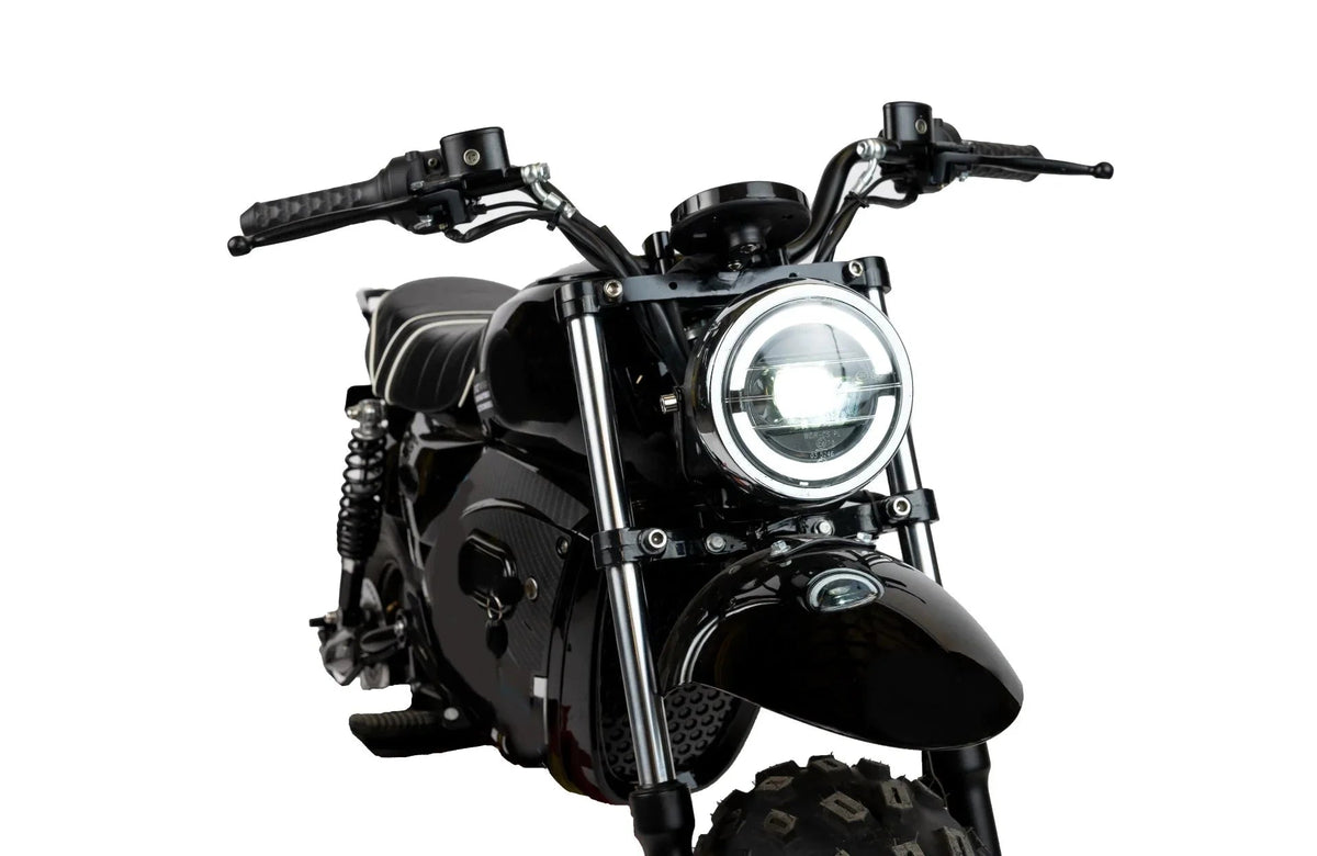 A black and red eBike Drift Hero 1500w Mini electric bike with thick tires, compact frame, and sporty design, displayed on a white background.