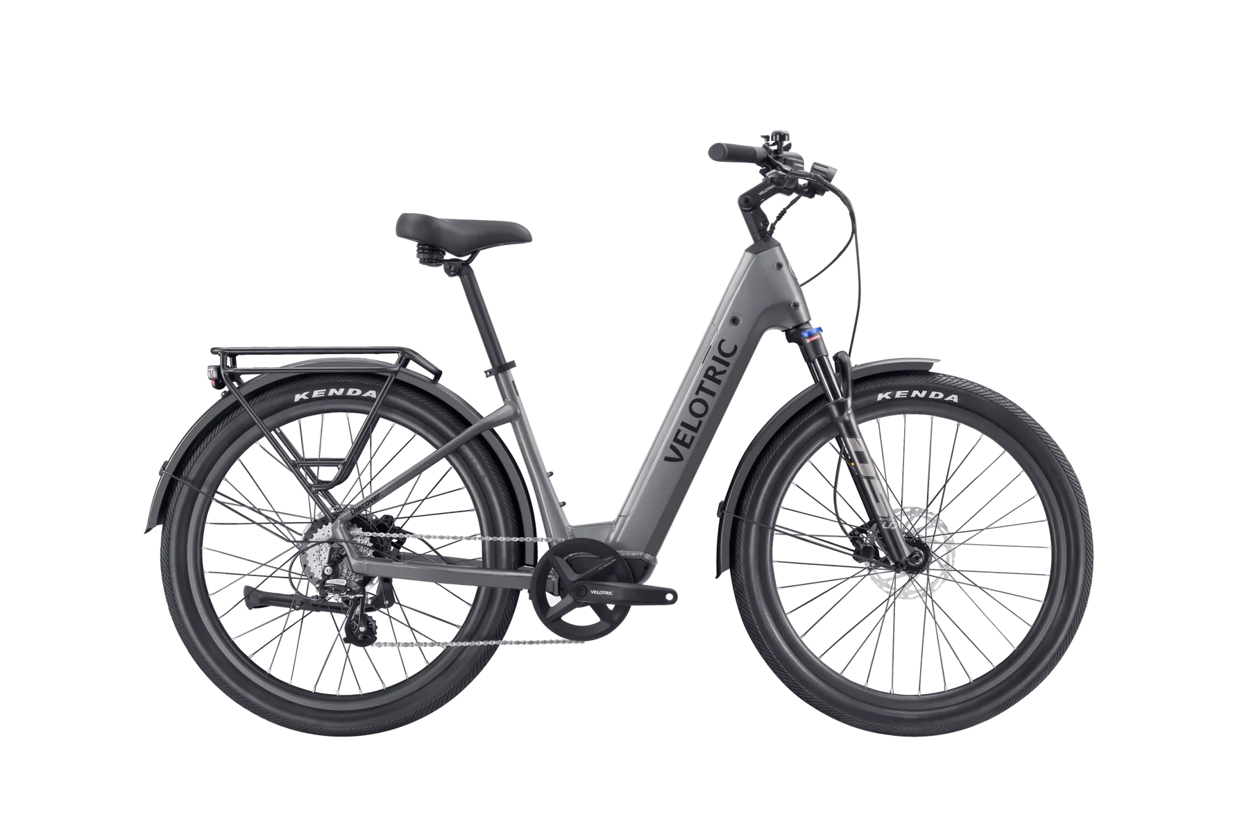 Velotric Discover 2 eBike in Stone Gray, side view, against a white background