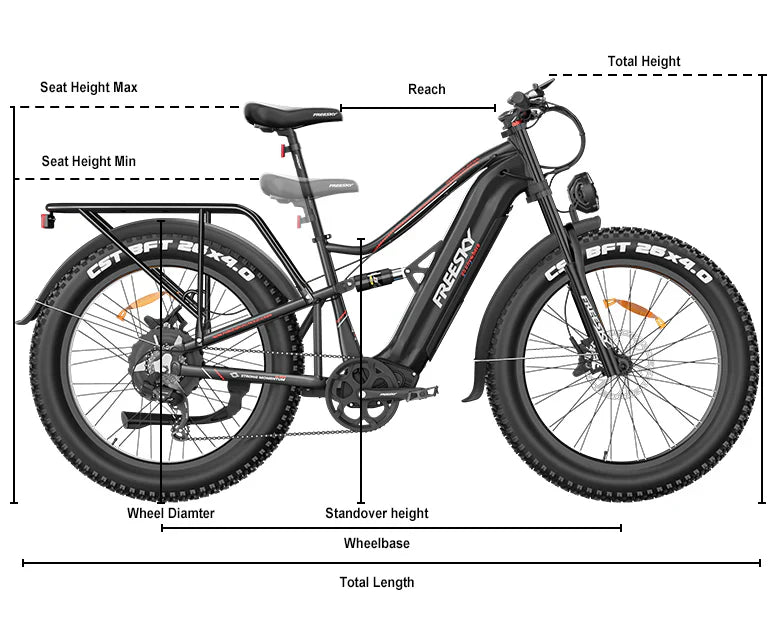 Side view of the Freesky Swift Horse Pro X-6E electric bike in black, showing its fat tires, front suspension fork, and battery integrated into the frame.
