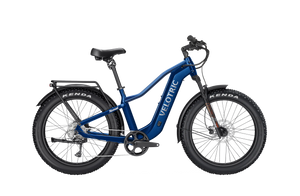 Velotric Nomad 2 eBike in Midnight Blue, high-step frame, side view against a white background