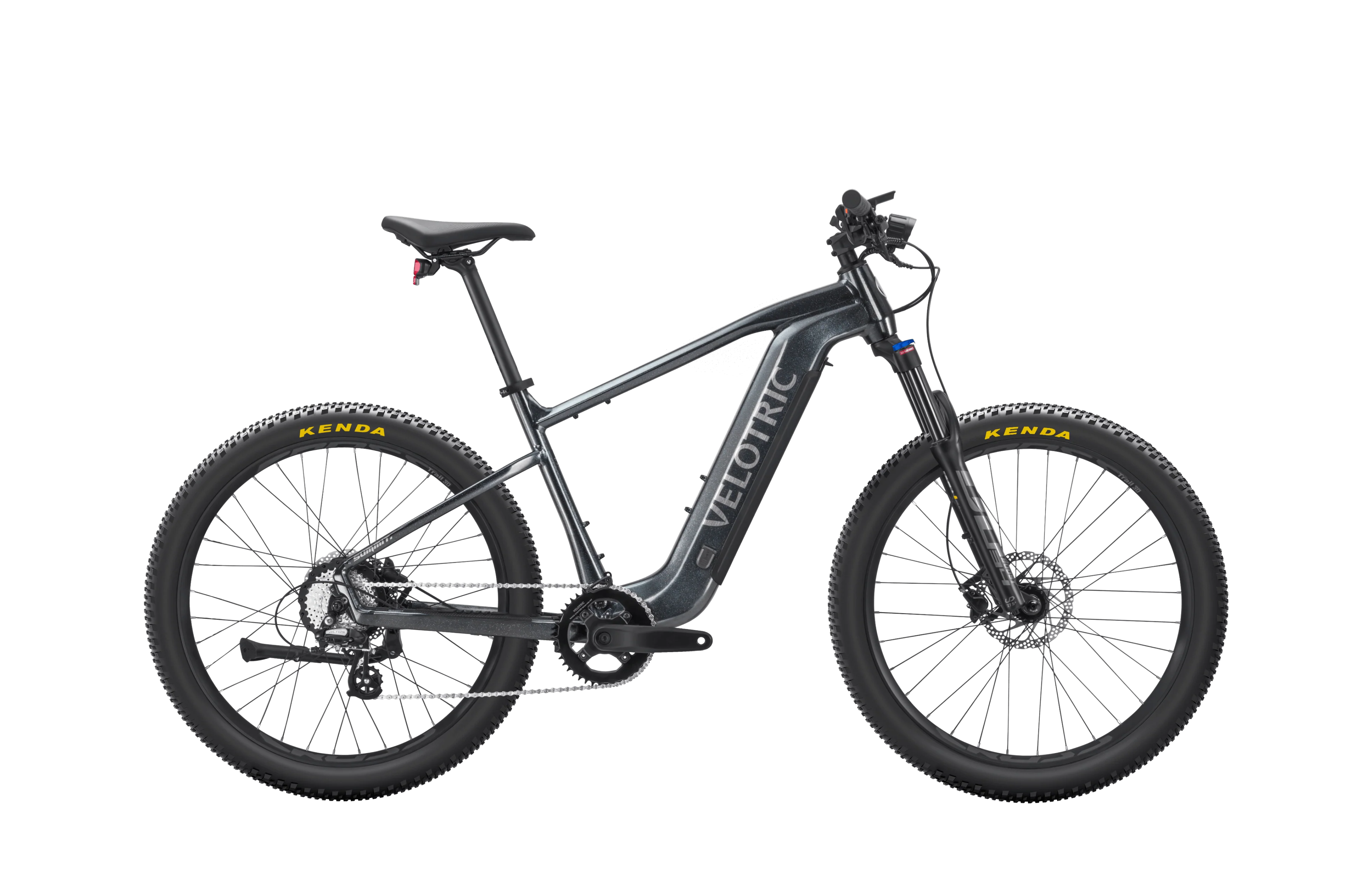Velotric Summit 1 electric mountain bike in Space Black, side view, isolated on white background