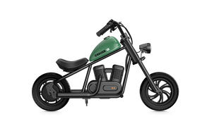 Green eMOTO Hyper Gogo Cruiser 12 electric bike, side view, displayed on a white background