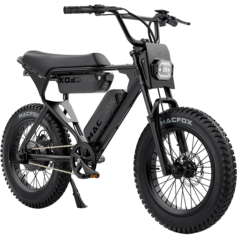 Macfox X1S electric moto-style eBike in Black, dual battery