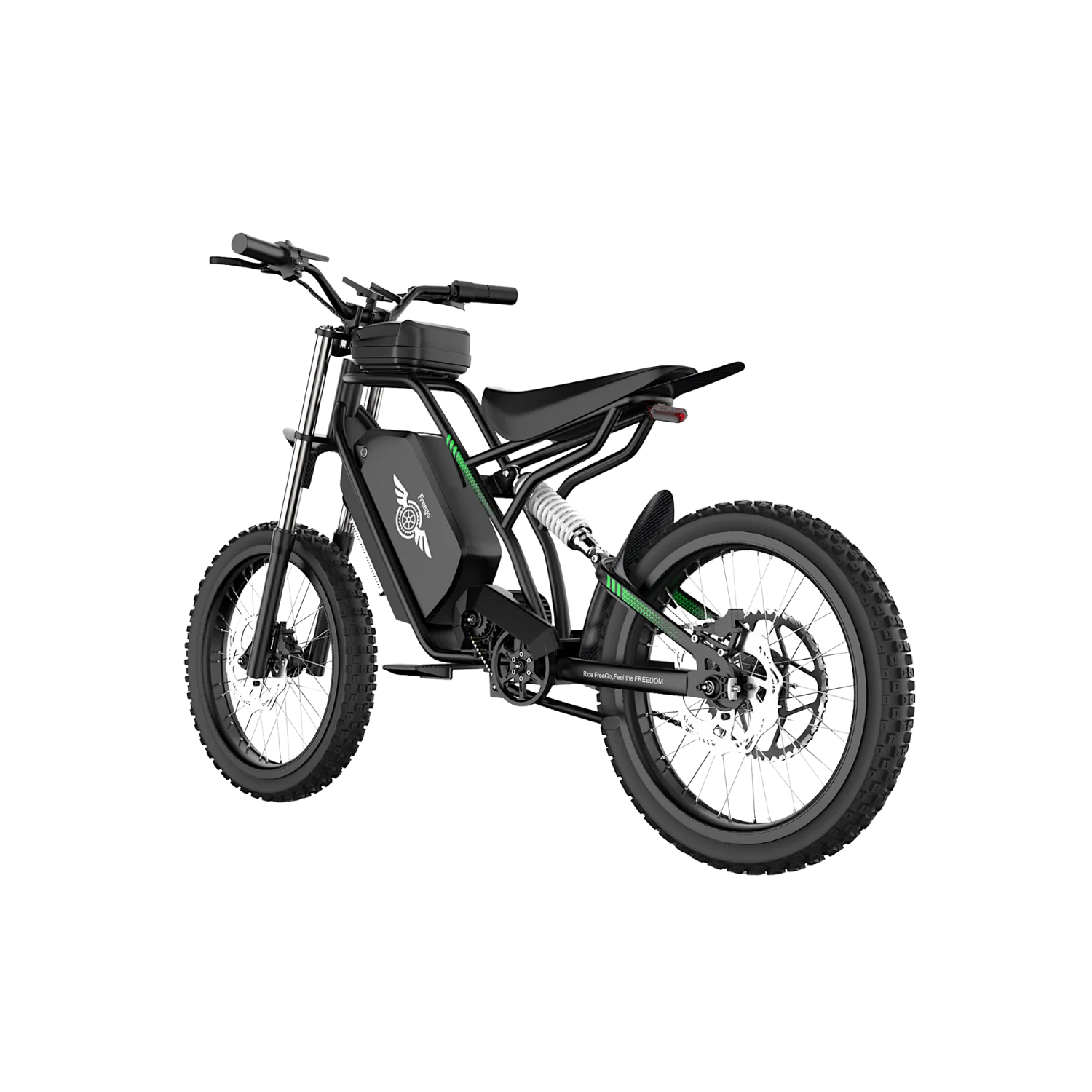 Side view of the Freego Nova 3 eBike in black, showing its step-through frame, battery pack, and rear cargo rack against a white background.