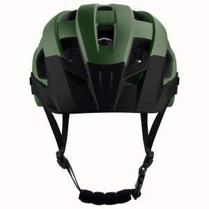 Matte forest green Retrospec Rowan mountain bike helmet for eBikes, side view, with adjustable straps and multiple ventilation holes