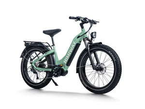 Green Himiway D5 Pro Step Thru eBike side view, showcasing frame design and battery placement