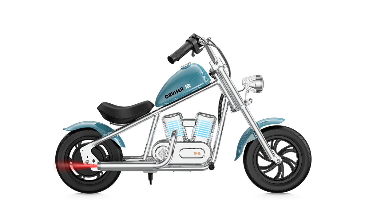 Blue eMOTO Hyper Gogo Cruiser 12 Plus electric bike without training wheels, shown in product image, app-compatible model