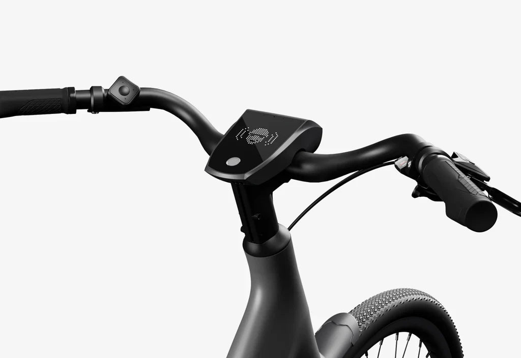 Side view of the Urtopia Carbon 1 Step Thru eBike in black, showcasing its lightweight carbon frame, step-through design, and integrated battery.