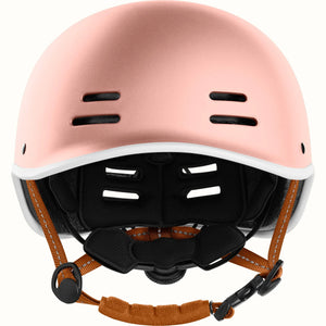 Rose gold Retrospec Remi eBike helmet, side view, with adjustable straps and ventilation holes