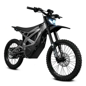 eMOTO Strike SRPNT X3 electric motorcycle in Graphite Gray, side view, parked on pavement