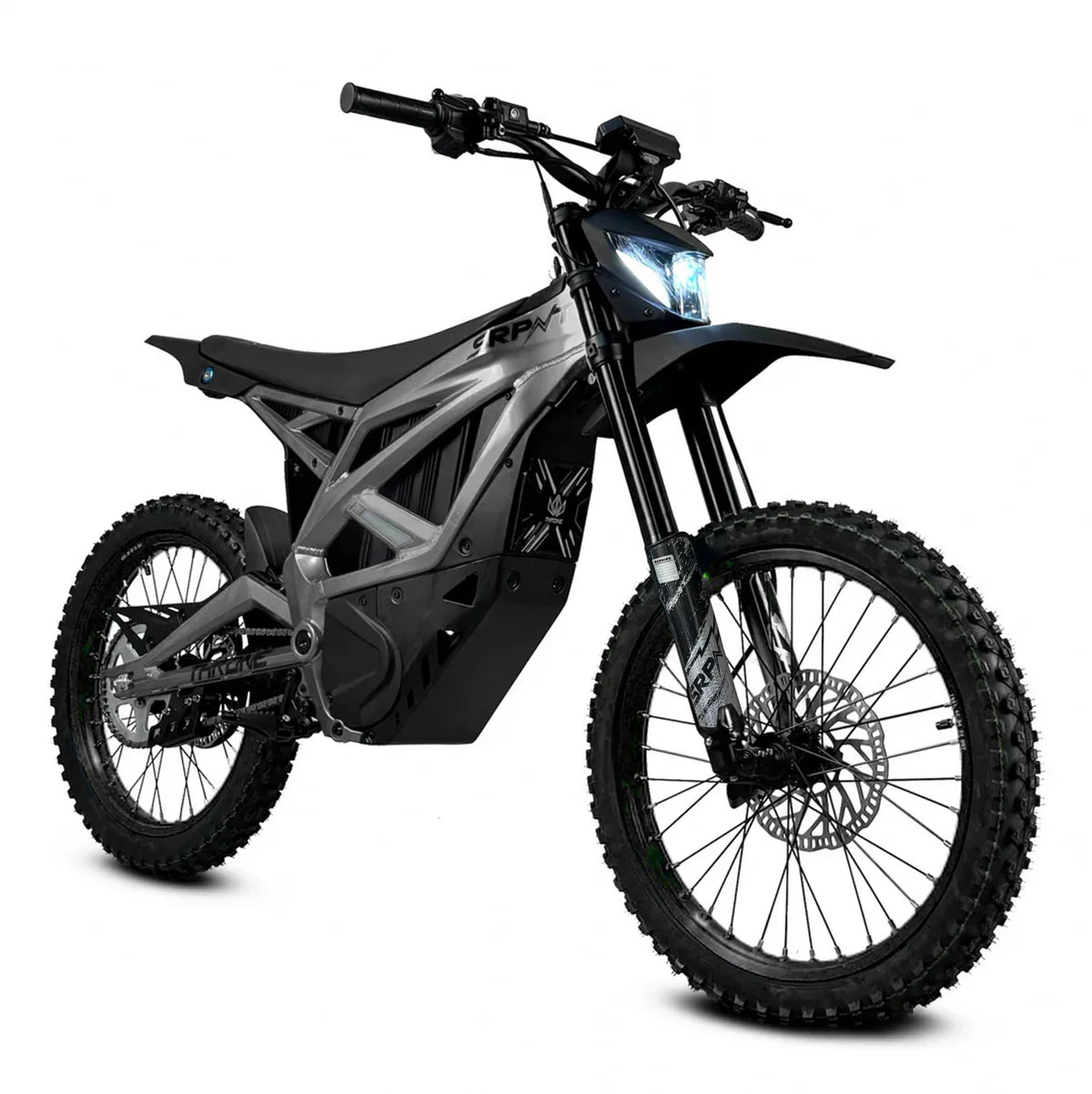 eMOTO Strike SRPNT X3 electric motorcycle in Graphite Gray, side view, parked on pavement