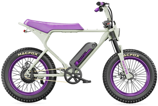 Side view of the Macfox X1S eBike with a single battery, featuring Bs.zay branding, displayed against a plain background.
