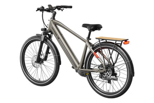 Side view of the MOKWHEEL Asphalt 2.0 eBike in black, featuring a step-through frame, front suspension fork, rear rack, and wide tires, displayed on a white background.