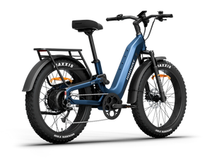 Side view of the Himiway D5 2.0 ST eBike in Midnight Blue, showcasing its step-through frame, thick tires, and battery integrated into the downtube.