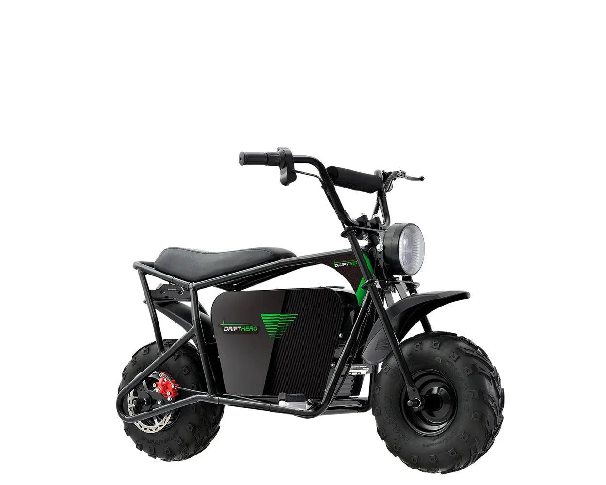A black eBike Drift Hero 1000w Mini electric bike with thick tires, compact frame, and minimalist design, displayed on a white background.
