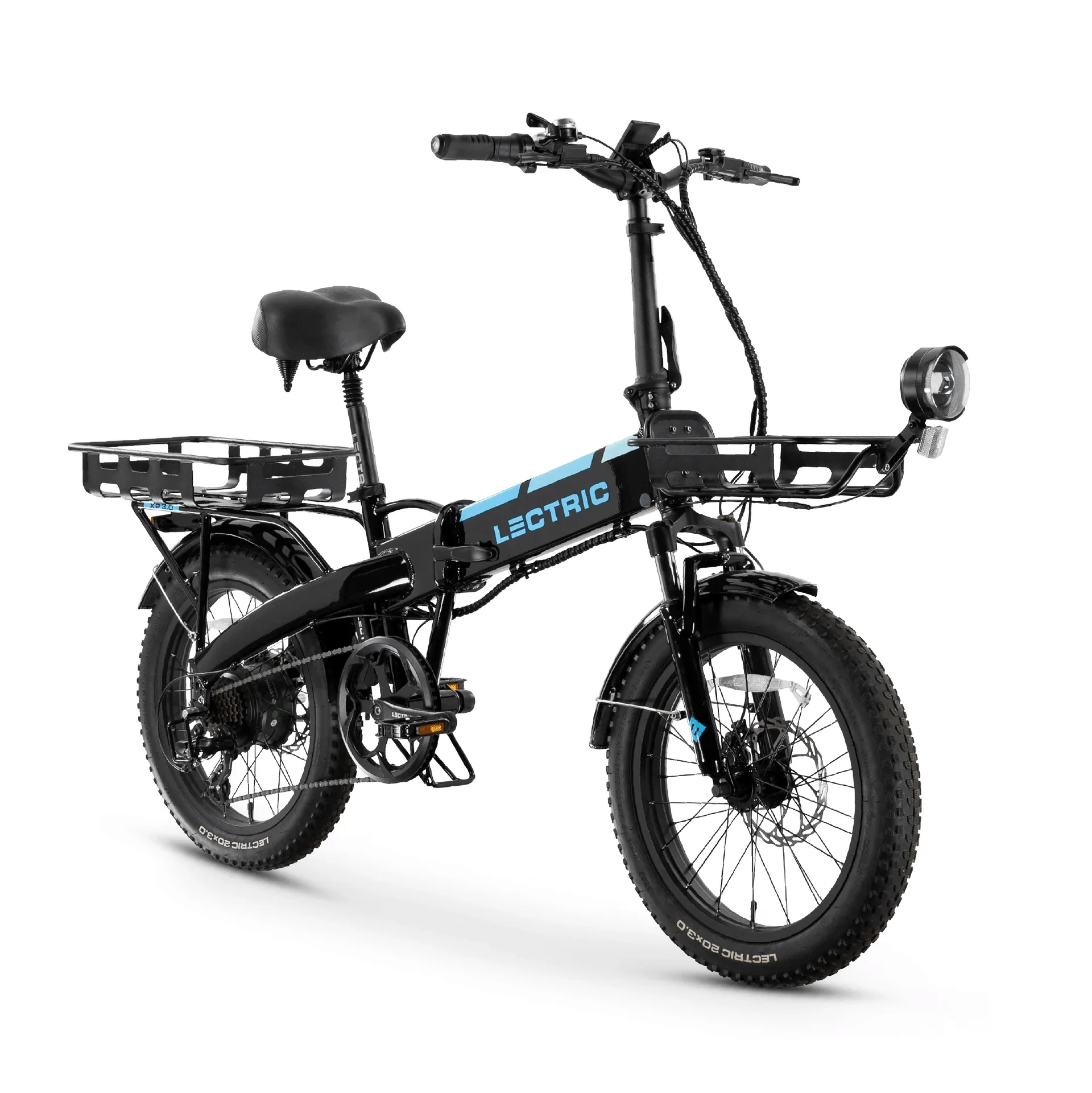 Lectric XP 3.0 long-range 500W fat tire folding eBike, black, displayed in store