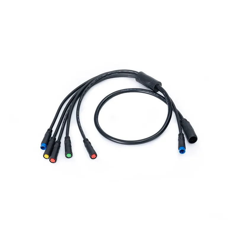 eBike wiring harness for Macfox M16, showing multiple colored wires and connectors arranged for assembly