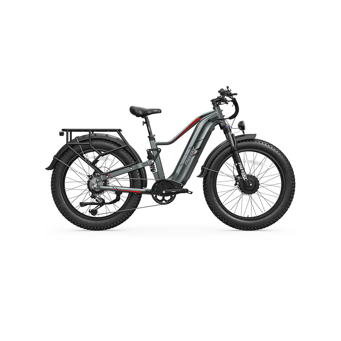 Gray Freesky Eurostar Turbo M-410 electric scooter, side view, showing sleek frame and large wheels