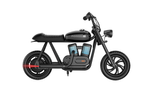 Black eMOTO Hyper Gogo Pioneer 12 Plus electric bike without training wheels, side view, product image