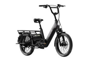 Aventon Abound LR electric bike in Matte Stealth color, side view, showcasing cargo rack and step-through frame