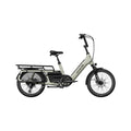 Aventon Abound LR electric cargo bike in sage green, side view, with rear cargo rack and step-through frame